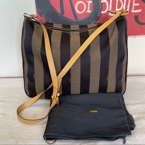 Large FENDI Pequin Striped Canvas Messenger / Crossbody / Shoulder Bag